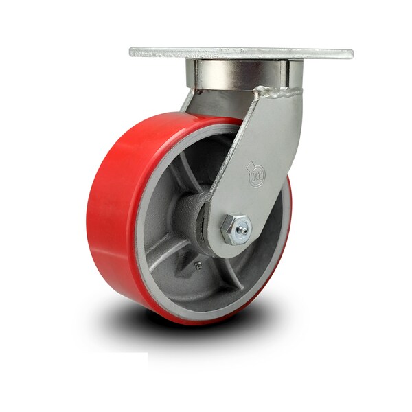 8 Inch Extra Heavy Duty Red Poly on Cast Iron Wheel Swivel Top Plate Caster